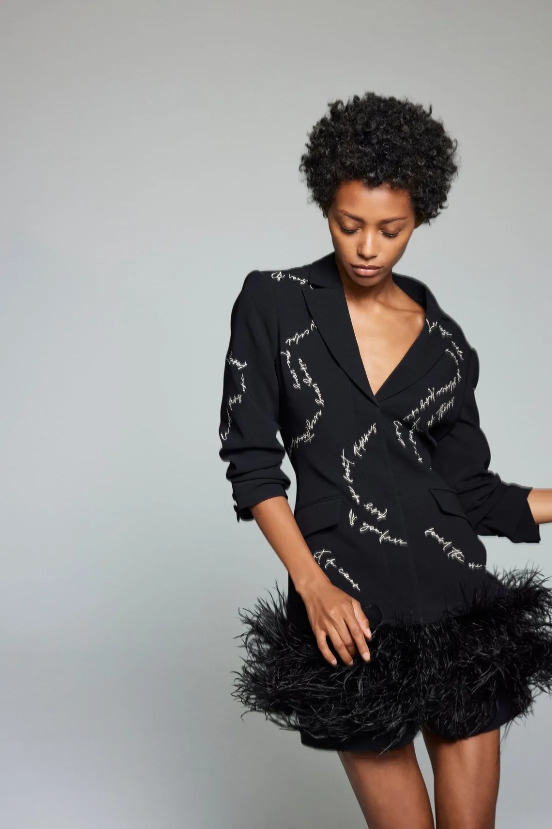 Feather And Script Embellished Joel Dress